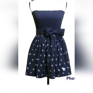Abercrombie & Fitch Navy and White Anchor Smocked Sundress with Bow